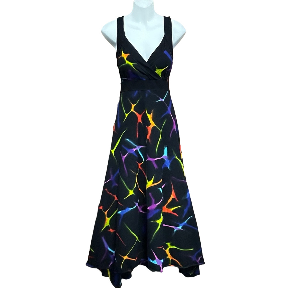 Rock N Karma black jersey lazer print maxi dress Fits S multicoloured stretchy